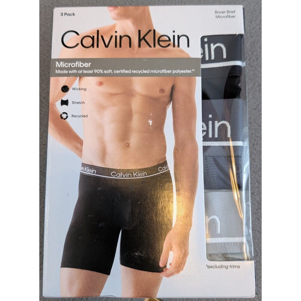 Calvin Klein Boxer Briefs 3-Pack Microfiber Grey Black Multicolor Large Wicking